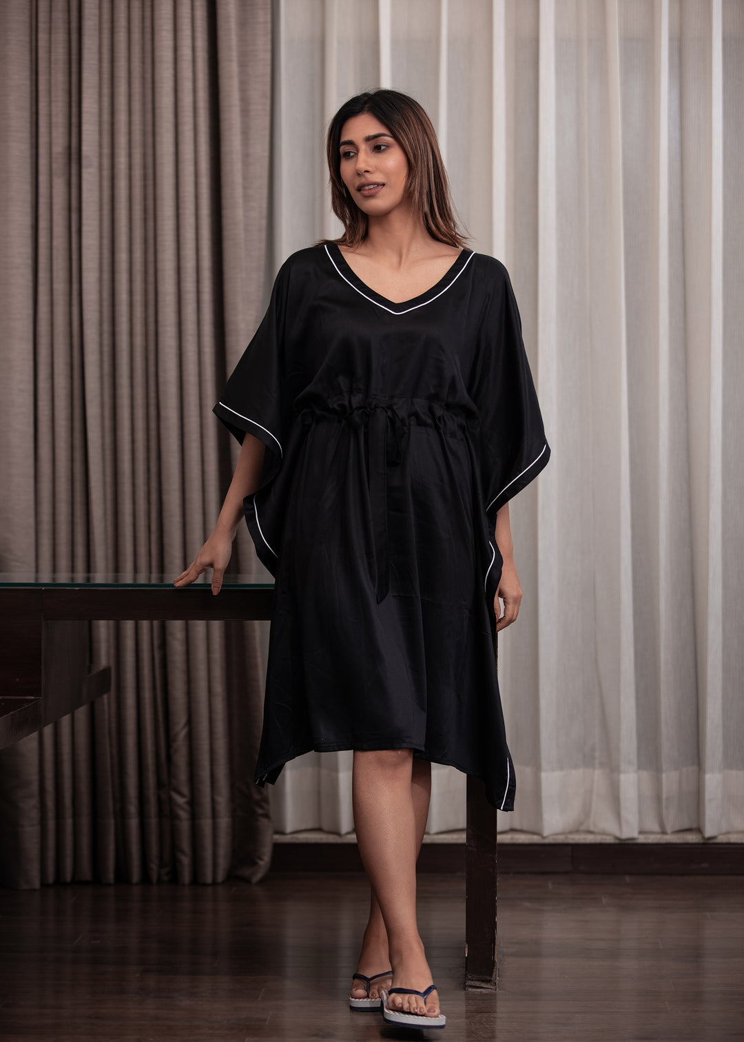 Ultra Soft Black Modal Satin Women's Kaftan Dress - Shopbloom