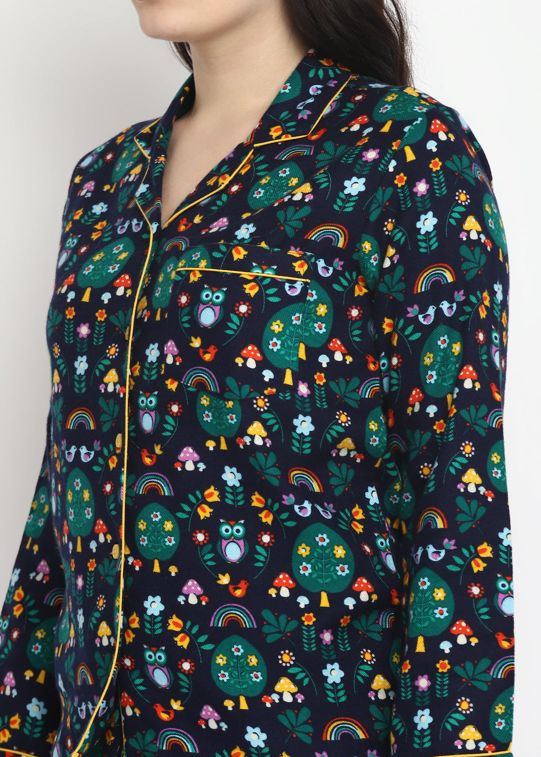 Rainbow Print Cotton Flannel Long Sleeve Women's Night Suit - Shopbloom