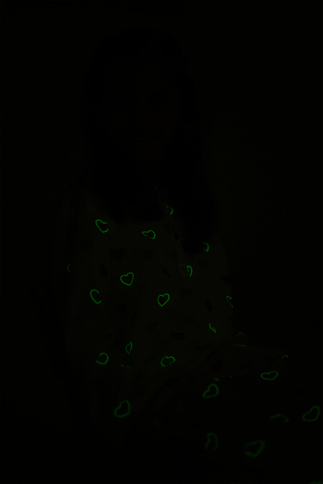 Hearts Glow In The Dark Print Round Neck Long Sleeve Kids Night Suit