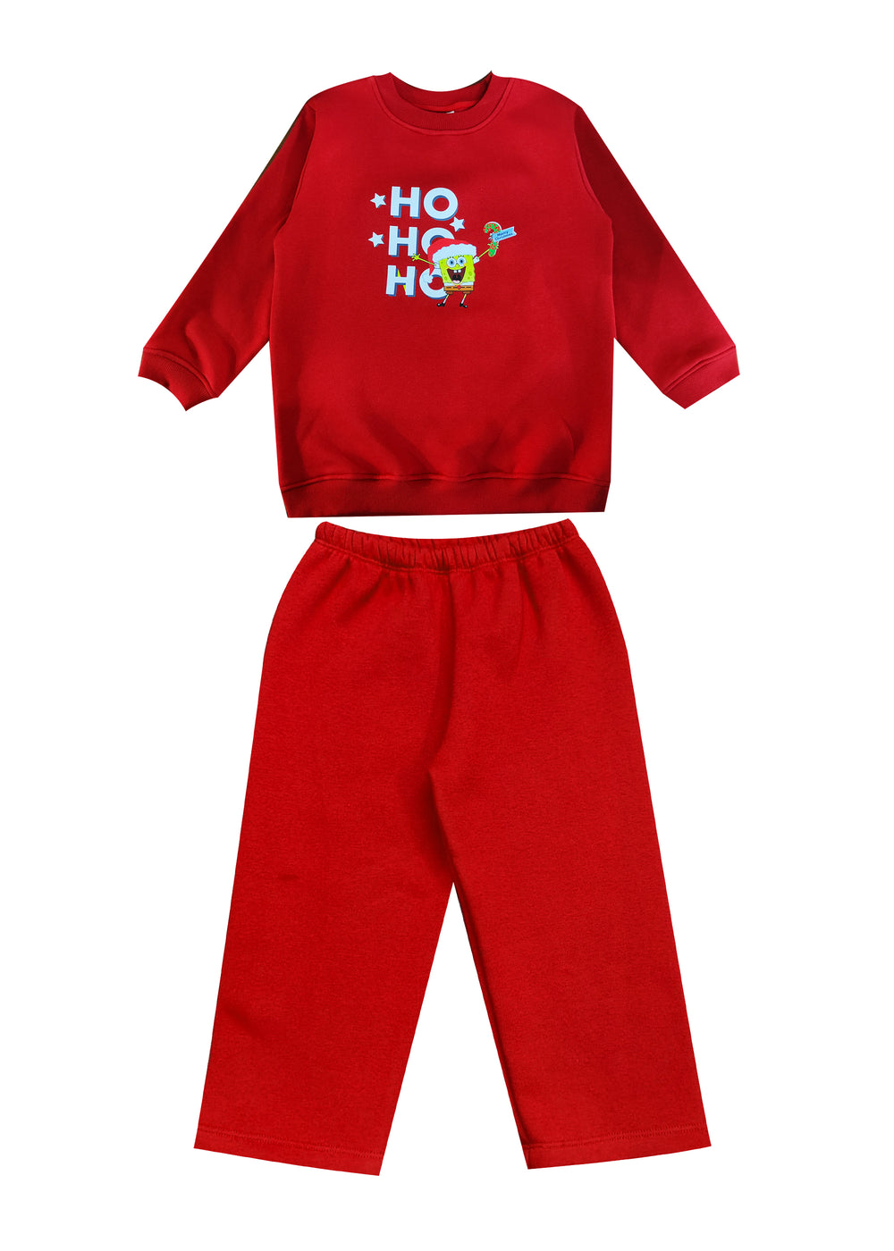 Spongebob Ho Ho Ho Christmas Print Cotton Fleece Kids Sweatshirt Set - Shopbloom